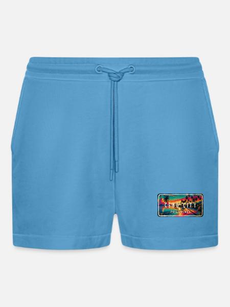 Cebu City – Tropical Retro Sign - Organic Relaxed Cropped Shorts Made in EU -  Sol Blue