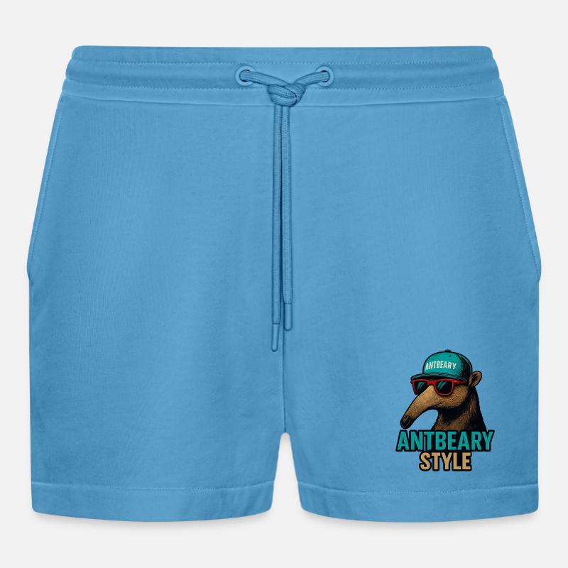 Antbeary Style Aardvark Cartoon - Organic Relaxed Cropped Shorts Made in EU -  Sol Blue