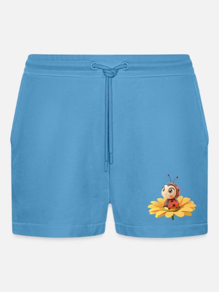 Cute ladybug on a flower - Organic Relaxed Cropped Shorts Made in EU - Sol Blue