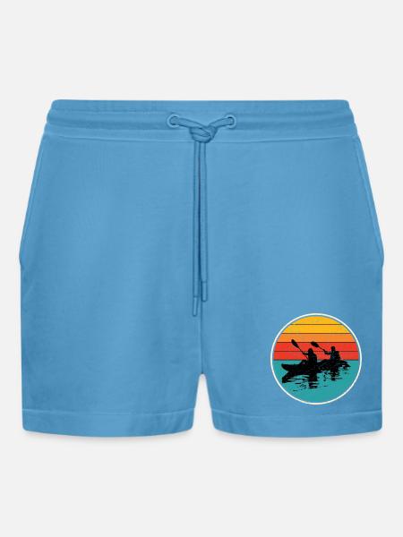 Sunset Kayak Duo Circle - Organic Relaxed Cropped Shorts Made in EU - Sol Blue