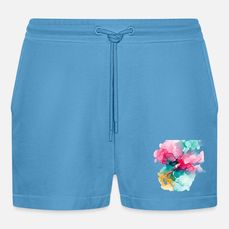 Abstrakte Aquarell-Blüte: Lebendige Farbexplosion - Organic Relaxed Cropped Shorts Made in EU -  Sol Blue