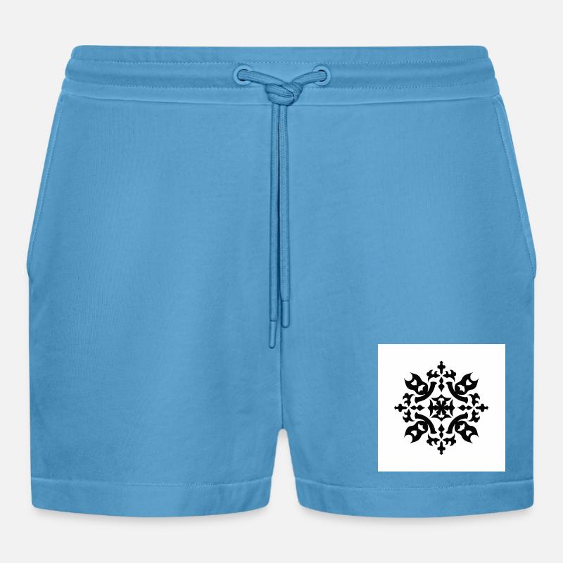 Intricate Black Snowflake Pattern - Organic Relaxed Cropped Shorts Made in EU -  Sol Blue