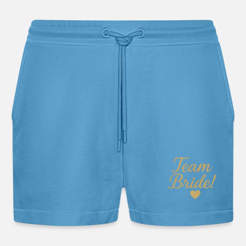 Team Bride Gold Script Design. Hochzeit - Organic Relaxed Cropped Shorts Made in EU -  Sol Blue