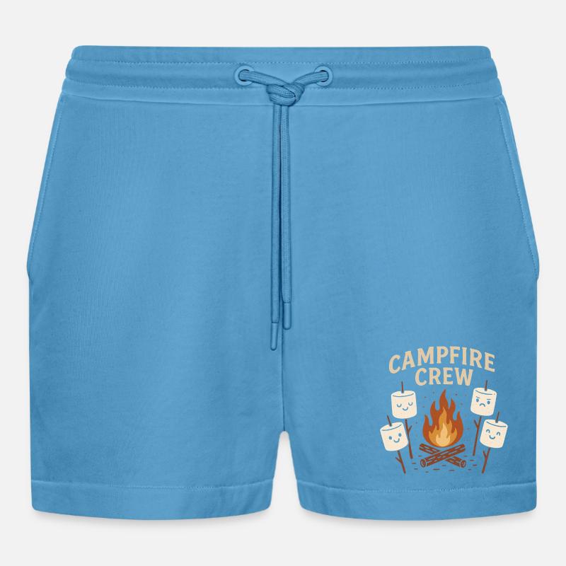 Campfire Crew - Marshmallow Campfire Group - Organic Relaxed Cropped Shorts Made in EU -  Sol Blue