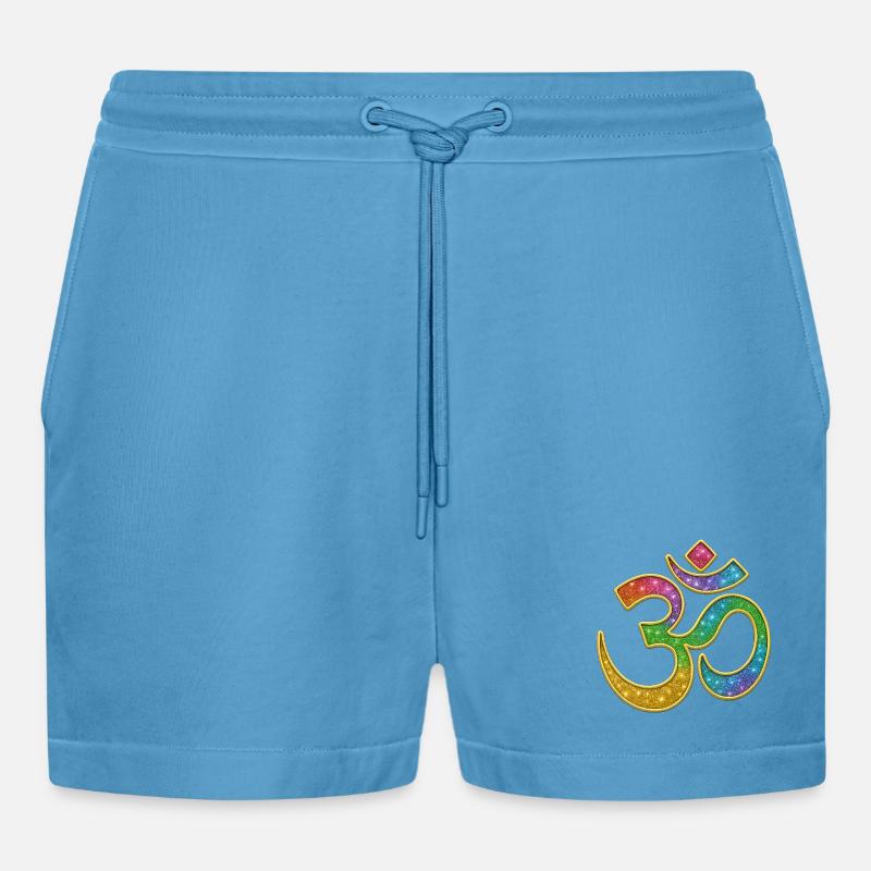 Regenbogen Om Symbol im Glitter-Design - Organic Relaxed Cropped Shorts Made in EU - Sol Blue