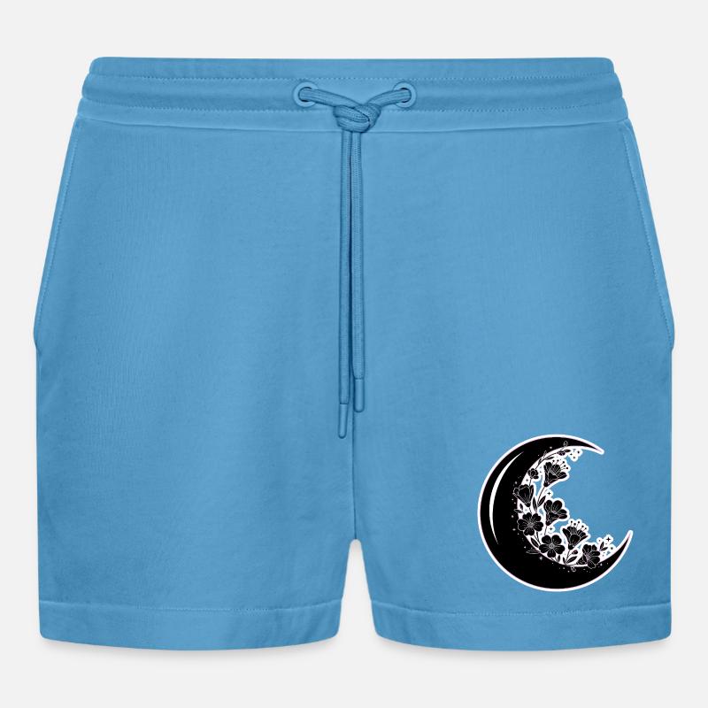 Blumen Mondphase Illustration - Organic Relaxed Cropped Shorts Made in EU -  Sol Blue