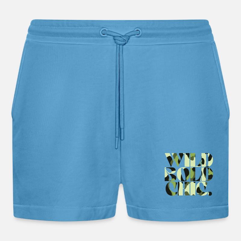 Wild Bold Chic Camouflage Chic - Organic Relaxed Cropped Shorts Made in EU - Sol Blue