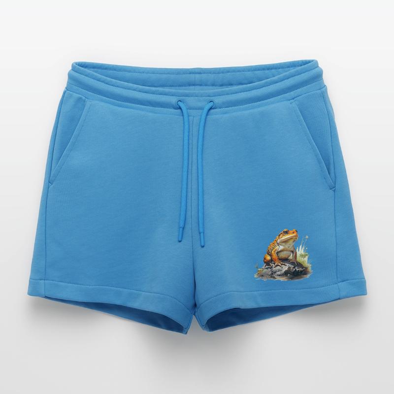 Orange-red frog or toad on stone Organic Relaxed Cropped Shorts Made in EU