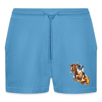 Galloping rider in leap - Organic Relaxed Cropped Shorts Made in EU -  Sol Blue - Front