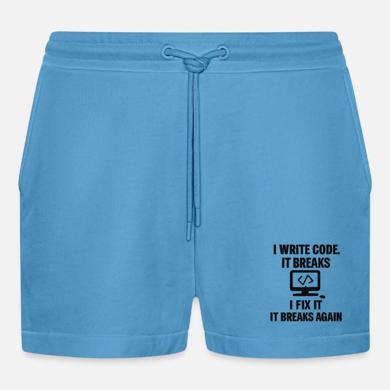 I Write Code – Funny Programmer T-Shirt - Organic Relaxed Cropped Shorts Made in EU -  Sol Blue