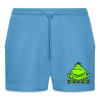 Frog Toad Smiles Funny Comic Happy Cute - Organic Relaxed Cropped Shorts Made in EU -  Sol Blue - Front