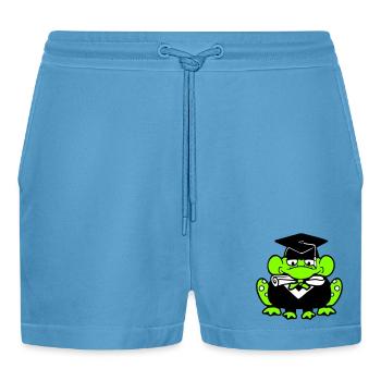 Frosch Schulabschluss Abitur bestanden College süß - Organic Relaxed Cropped Shorts Made in EU -  Sol Blue - Vorne