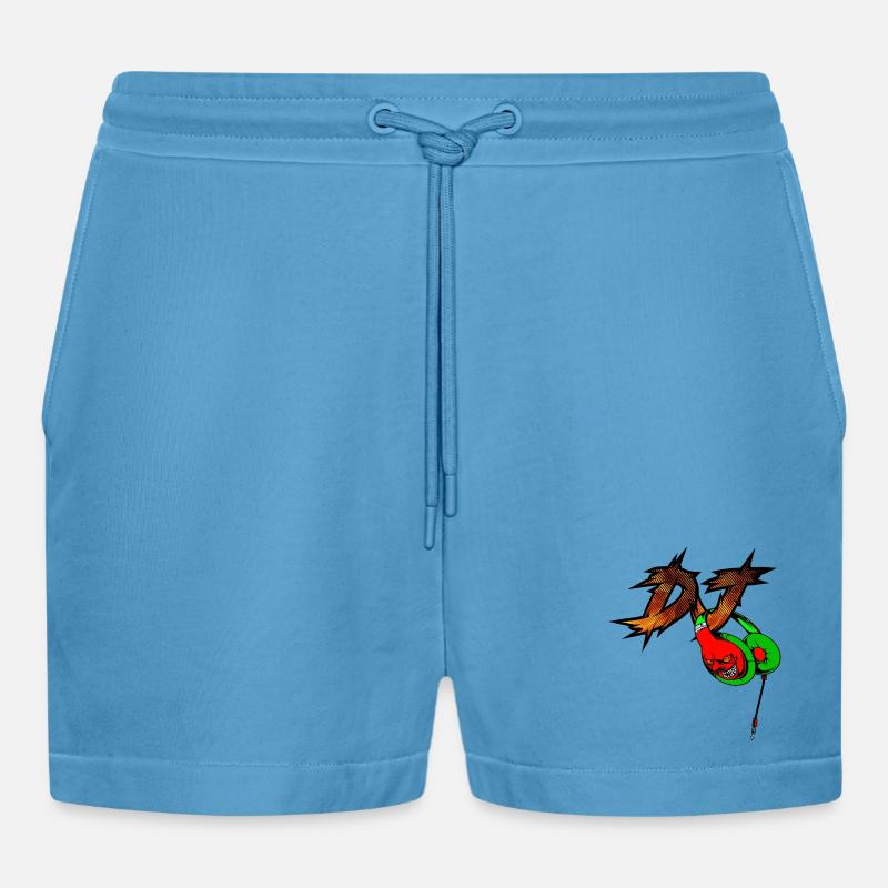 Neon Devil mit Kopfhörer DJ - Organic Relaxed Cropped Shorts Made in EU -  Sol Blue