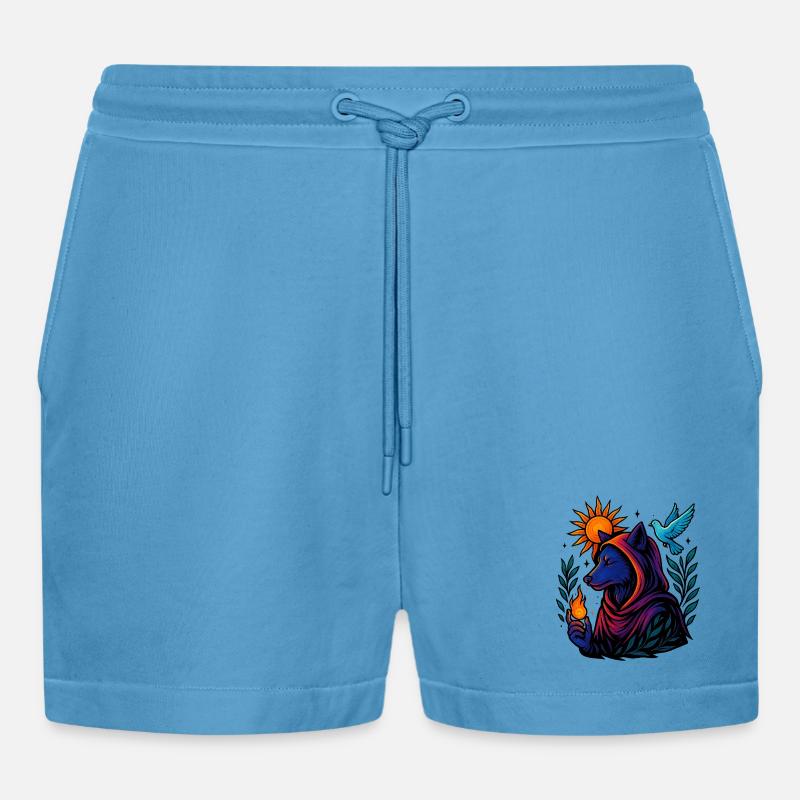Flamme des Geistes – Kosmische Wolfskunst - Organic Relaxed Cropped Shorts Made in EU -  Sol Blue