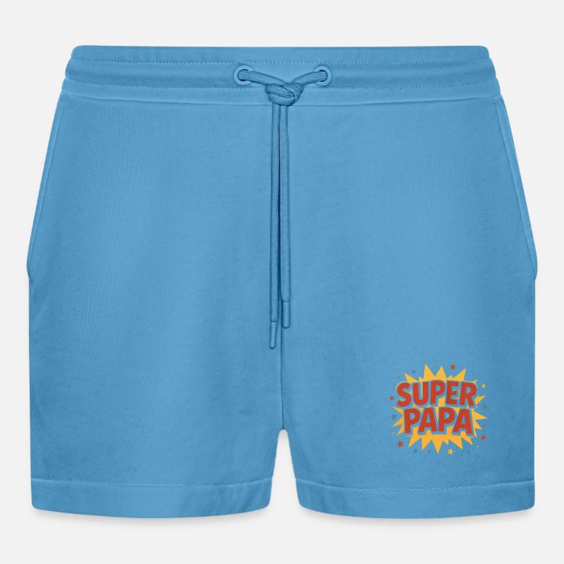 Super Papa Comic Explosion - Organic Relaxed Cropped Shorts Made in EU -  Sol Blue