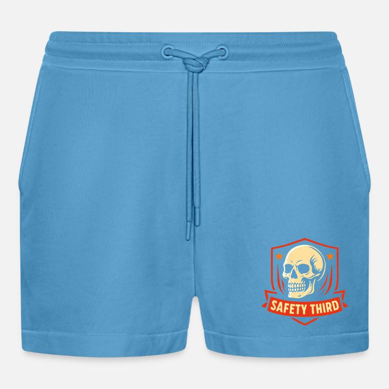 Sicherheit Dritte Abzeichen Schädel Safety Third - Organic Relaxed Cropped Shorts Made in EU -  Sol Blue