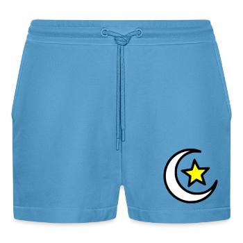 Mondsichel & Stern | Islamisches Symbol Line Art - Organic Relaxed Cropped Shorts Made in EU -  Sol Blue - Vorne