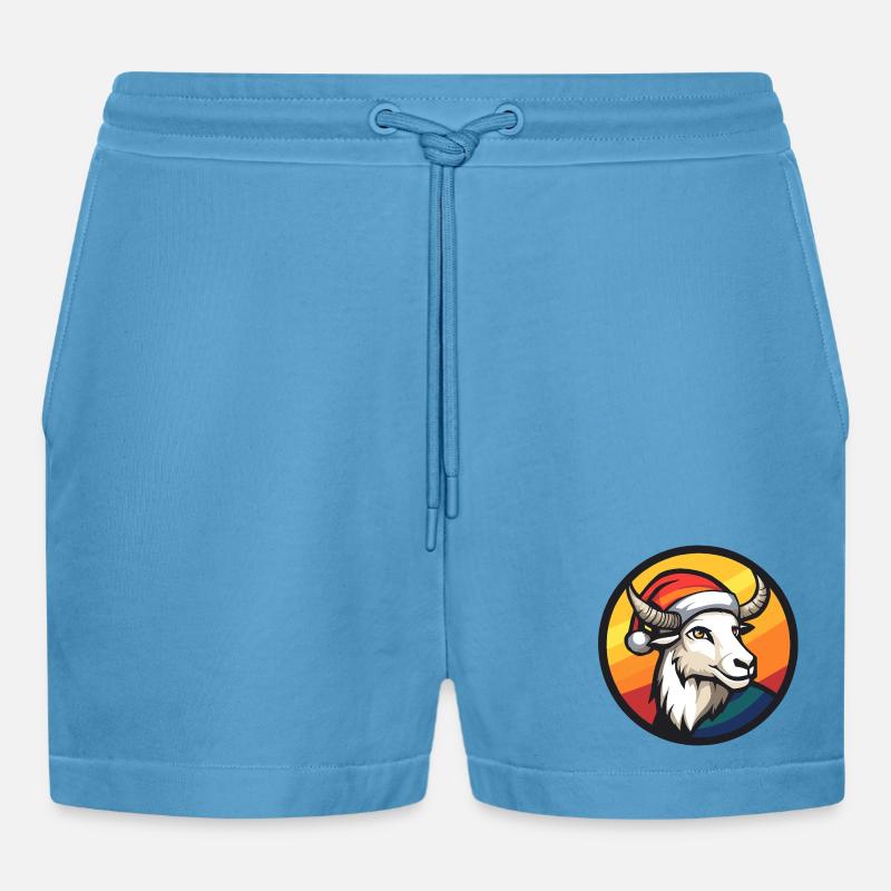 Bock mit Santa-Hut vor Regenbogen - Organic Relaxed Cropped Shorts Made in EU -  Sol Blue