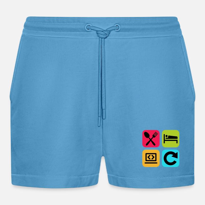 Essen, schlaf, Programm wiederholen, lustiger Zitatcode - Organic Relaxed Cropped Shorts Made in EU -  Sol Blue