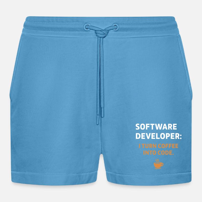 Software Developer - Coffee Edition - Organic Relaxed Cropped Shorts Made in EU -  Sol Blue
