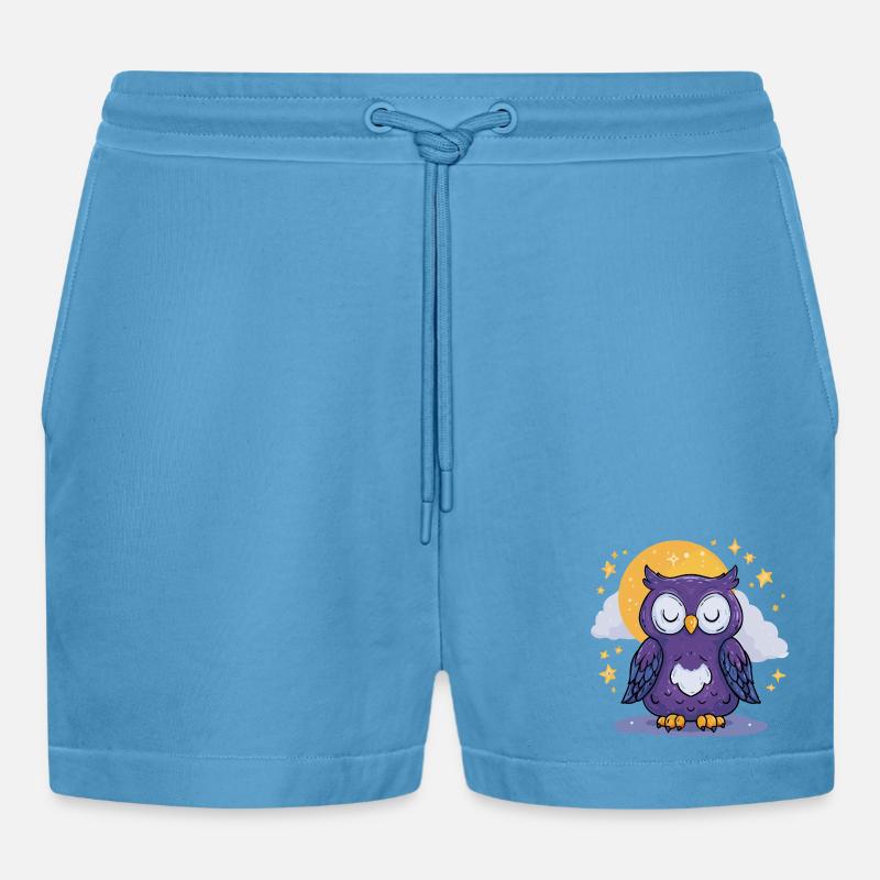 Mondnacht Eule - Organic Relaxed Cropped Shorts Made in EU - Sol Blue