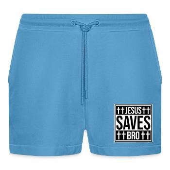 Jesus Saves Bro Lustig Religiös Spruch Glaube Logo - Organic Relaxed Cropped Shorts Made in EU -  Sol Blue - Vorne