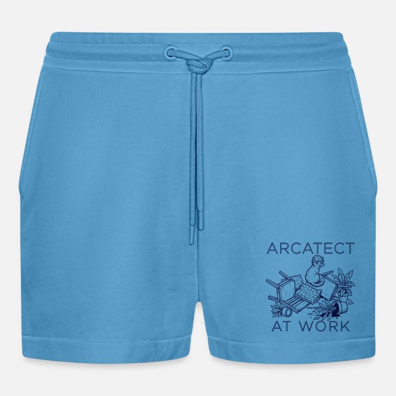 Worker's cat at work - Organic Relaxed Cropped Shorts Made in EU - Sol Blue
