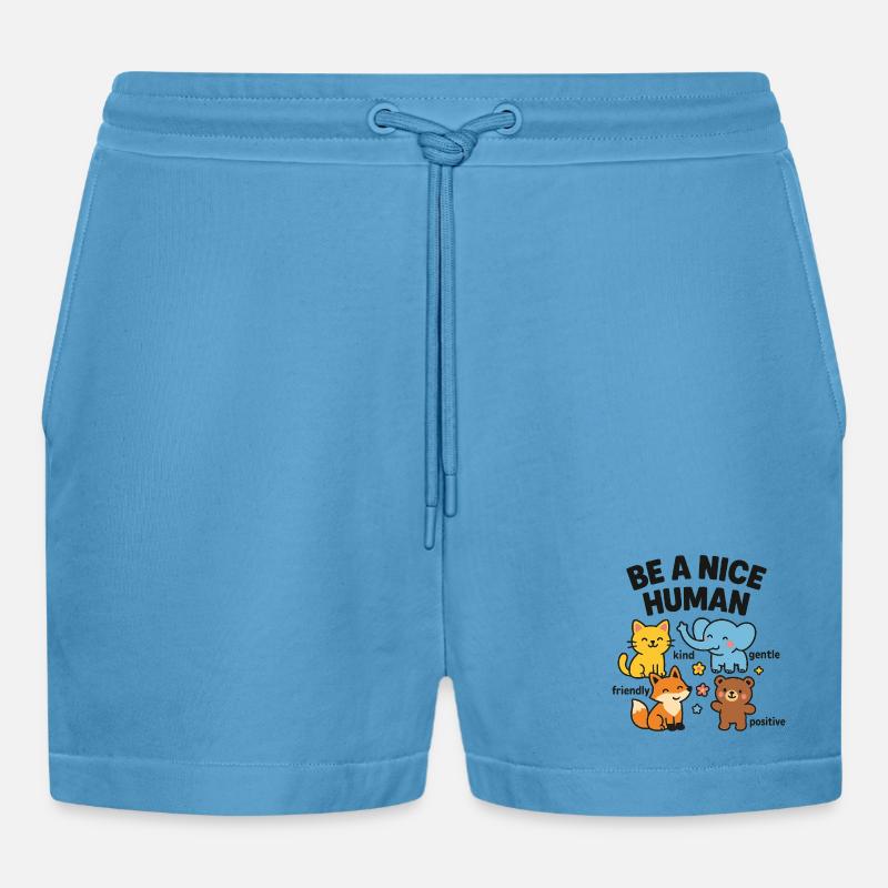 Sei ein netter Mensch – freundliche Tiere - Organic Relaxed Cropped Shorts Made in EU -  Sol Blue