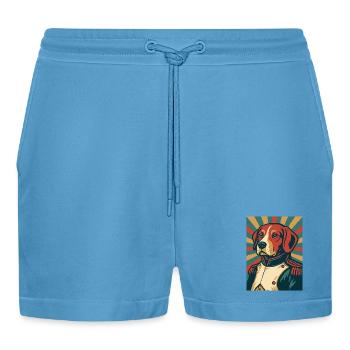 Hund General Retro Poster Stil Vintage Design - Organic Relaxed Cropped Shorts Made in EU -  Sol Blue - Vorne