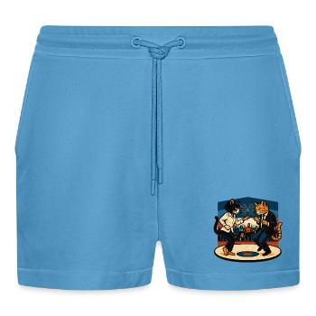 Zwei Retro-Katzen tanzen – Vintage Stil - Organic Relaxed Cropped Shorts Made in EU -  Sol Blue - Vorne