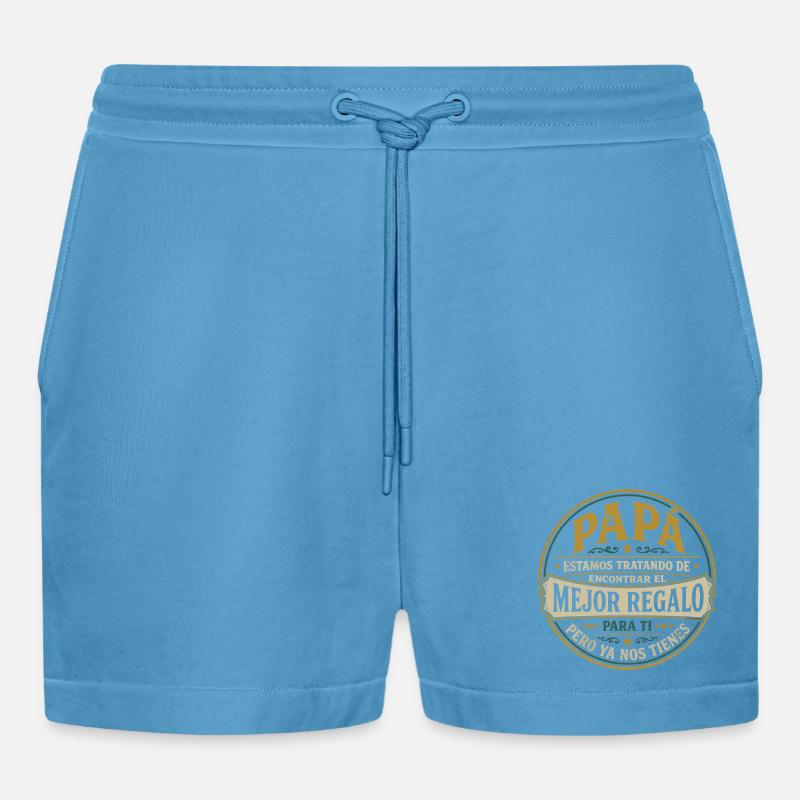 Papa Beste Geschenk Kinder Spanisch Design - Organic Relaxed Cropped Shorts Made in EU - Sol Blue