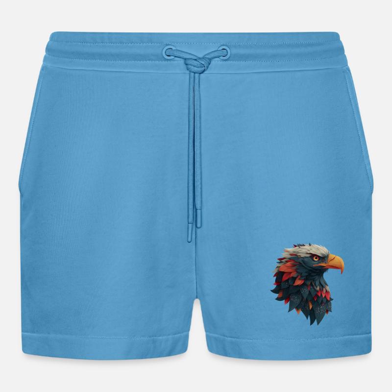 Powerful Eagle Head, Strong, Determined Gift - Organic Relaxed Cropped Shorts Made in EU -  Sol Blue