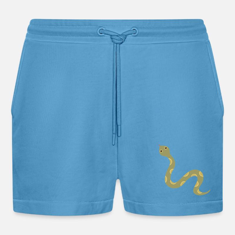 Olive Patterned Snake Illustration - Organic Relaxed Cropped Shorts Made in EU -  Sol Blue
