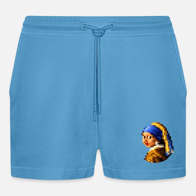 Das Mädchen mit dem pixeligen Perlenohrring - Organic Relaxed Cropped Shorts Made in EU -  Sol Blue