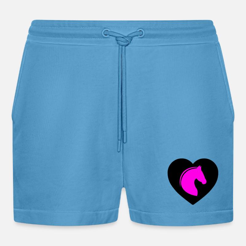 horses - Organic Relaxed Cropped Shorts Made in EU - Sol Blue