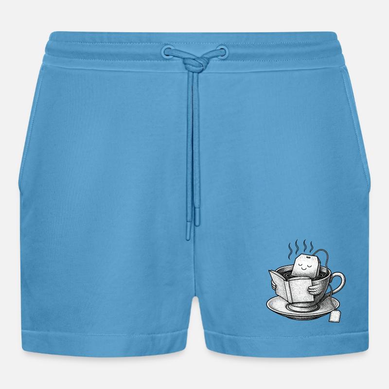 Cozy Tea Cup Reader - Organic Relaxed Cropped Shorts Made in EU - Sol Blue
