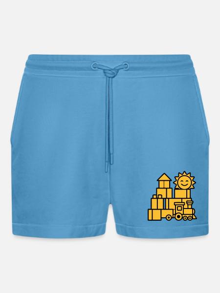 Building Blocks Railway Toys - Organic Relaxed Cropped Shorts Made in EU -  Sol Blue