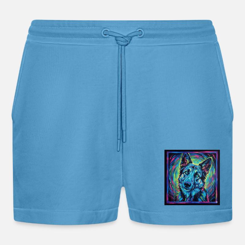 Neon-Wolfsblick - Organic Relaxed Cropped Shorts Made in EU - Sol Blue