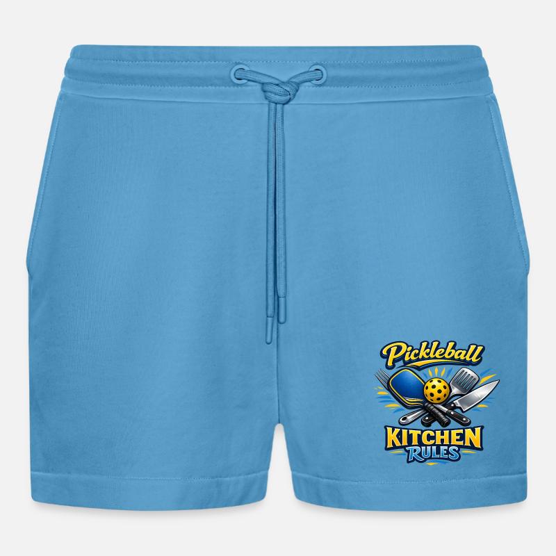 Pickleball Kitchen Rules - Organic Relaxed Cropped Shorts Made in EU - Sol Blue