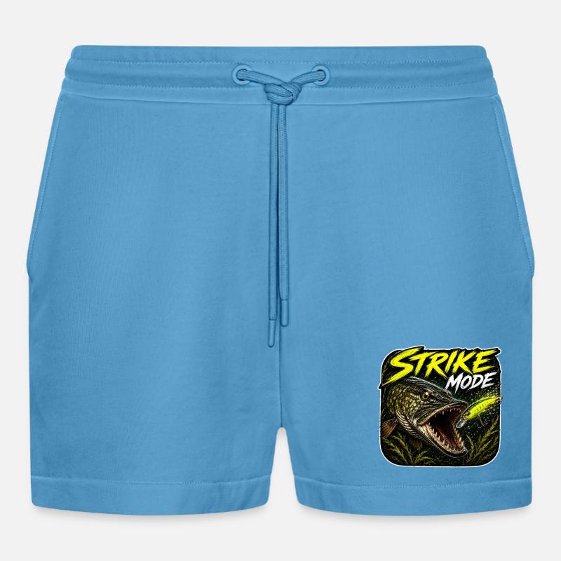Strike-Mode Hechtfischerei-Design - Organic Relaxed Cropped Shorts Made in EU -  Sol Blue