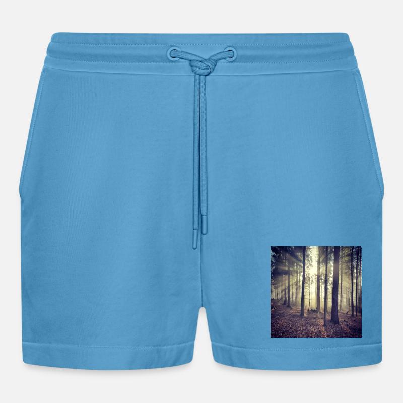 Sunbeams Forest Light - Organic Relaxed Cropped Shorts Made in EU - Sol Blue