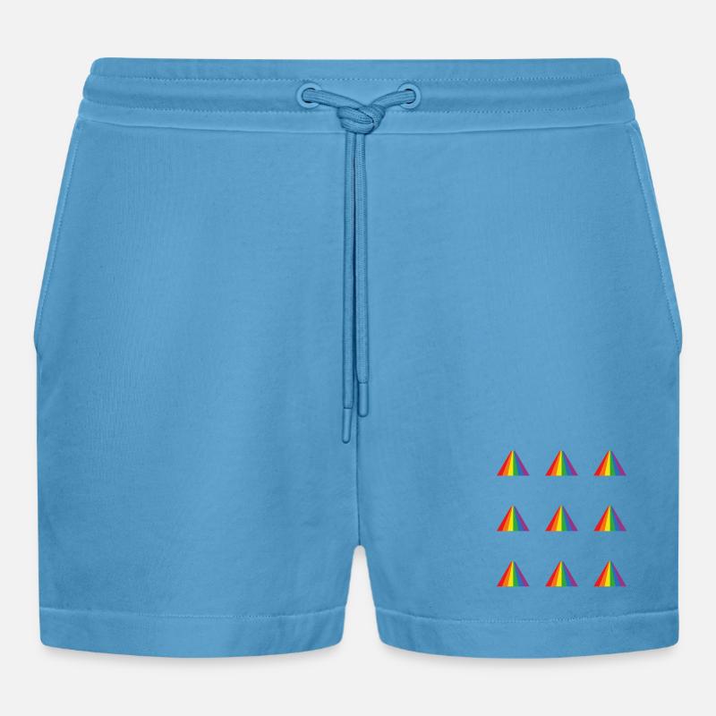 Rainbow Pyramid Pattern - Organic Relaxed Cropped Shorts Made in EU - Sol Blue