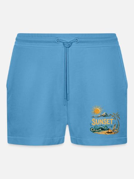 Sunset on the beach surf - Organic Relaxed Cropped Shorts Made in EU - Sol Blue