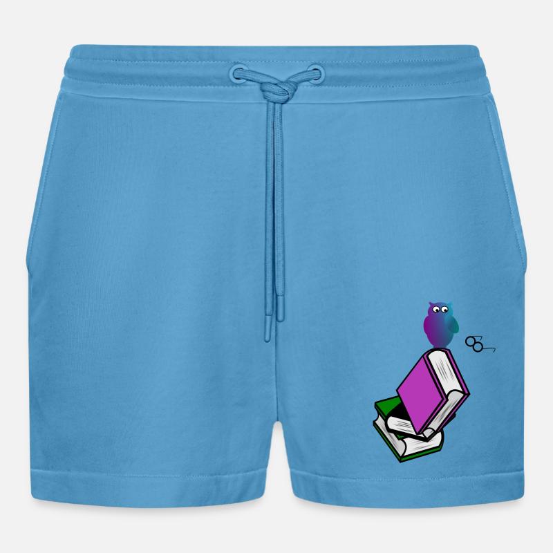 Buch Mit Eule - Organic Relaxed Cropped Shorts Made in EU -  Sol Blue