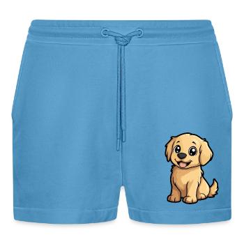 Golden Retriever Hund Comic Niedlich - Organic Relaxed Cropped Shorts Made in EU -  Sol Blue - Vorne