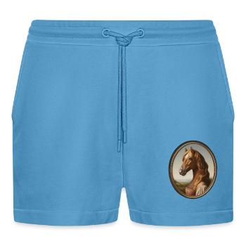 Portrait of a chestnut mare in the style of the Renaissance - Organic Relaxed Cropped Shorts Made in EU -  Sol Blue - Front