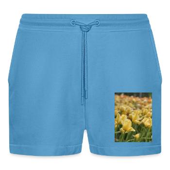 Tulip Sea yellow - Organic Relaxed Cropped Shorts Made in EU -  Sol Blue - Front