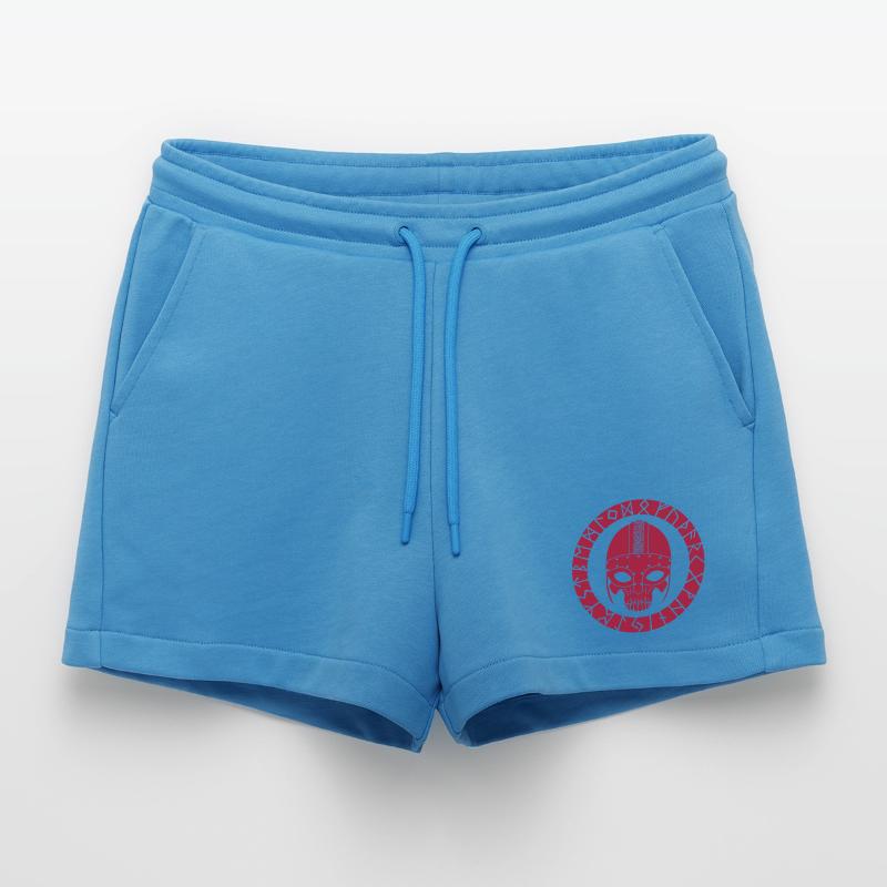 Rotes Wikinger-Todeskopf Organic Relaxed Cropped Shorts Made in EU