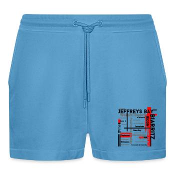 Map of Waikiki and Fuerteventura Beaches - Organic Relaxed Cropped Shorts Made in EU -  Sol Blue - Front