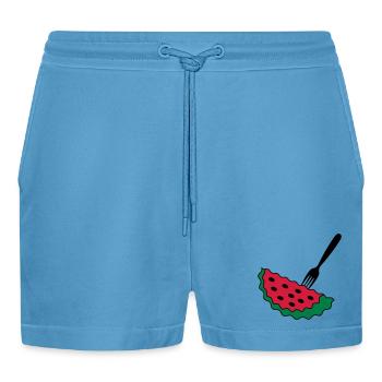 Melone mit Gabel - Organic Relaxed Cropped Shorts Made in EU -  Sol Blue - Vorne